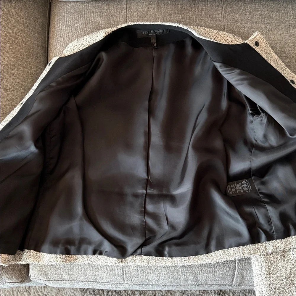 Rag & Bone Cannon Tweed Snap Front Jacket Ivory Black Bouclé Style Size 0 - Picture 6 of 9